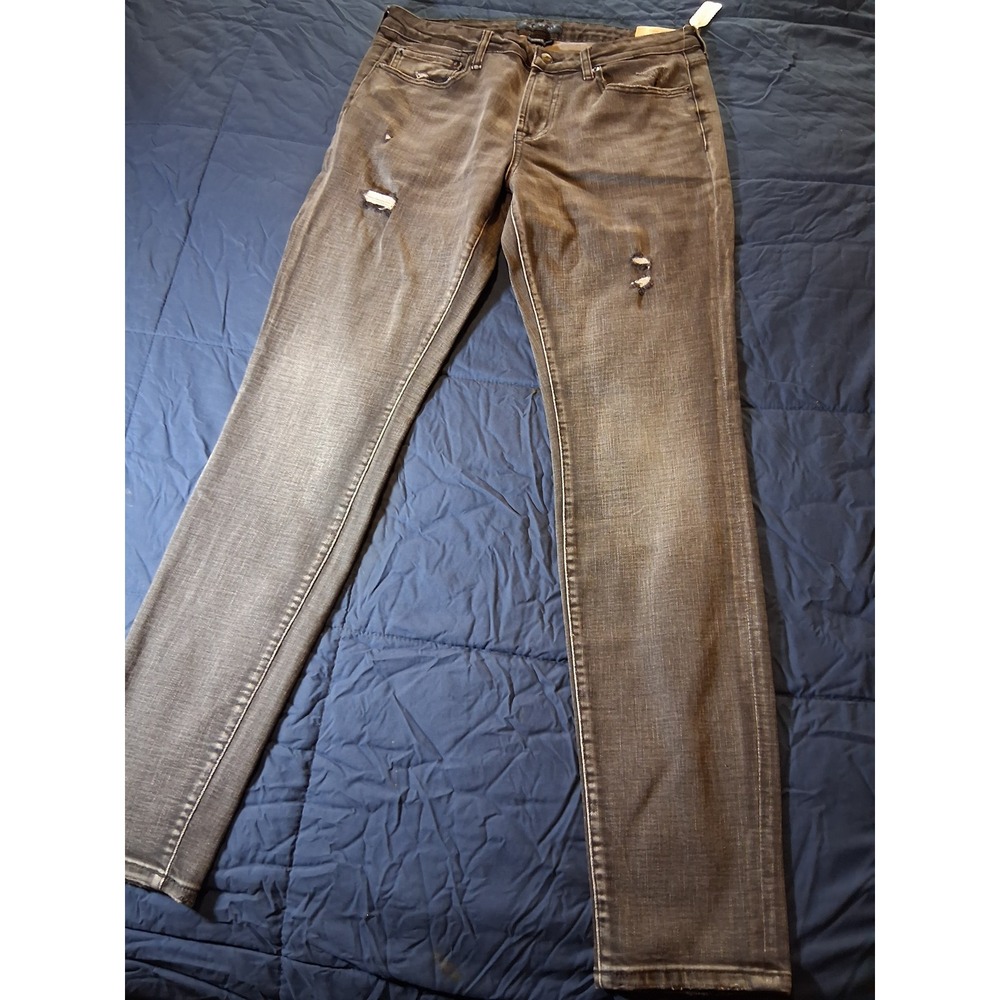 Aeropostale Men Super Skinny Distressed Jeans 34W 34L Faded Black Recycled Denim